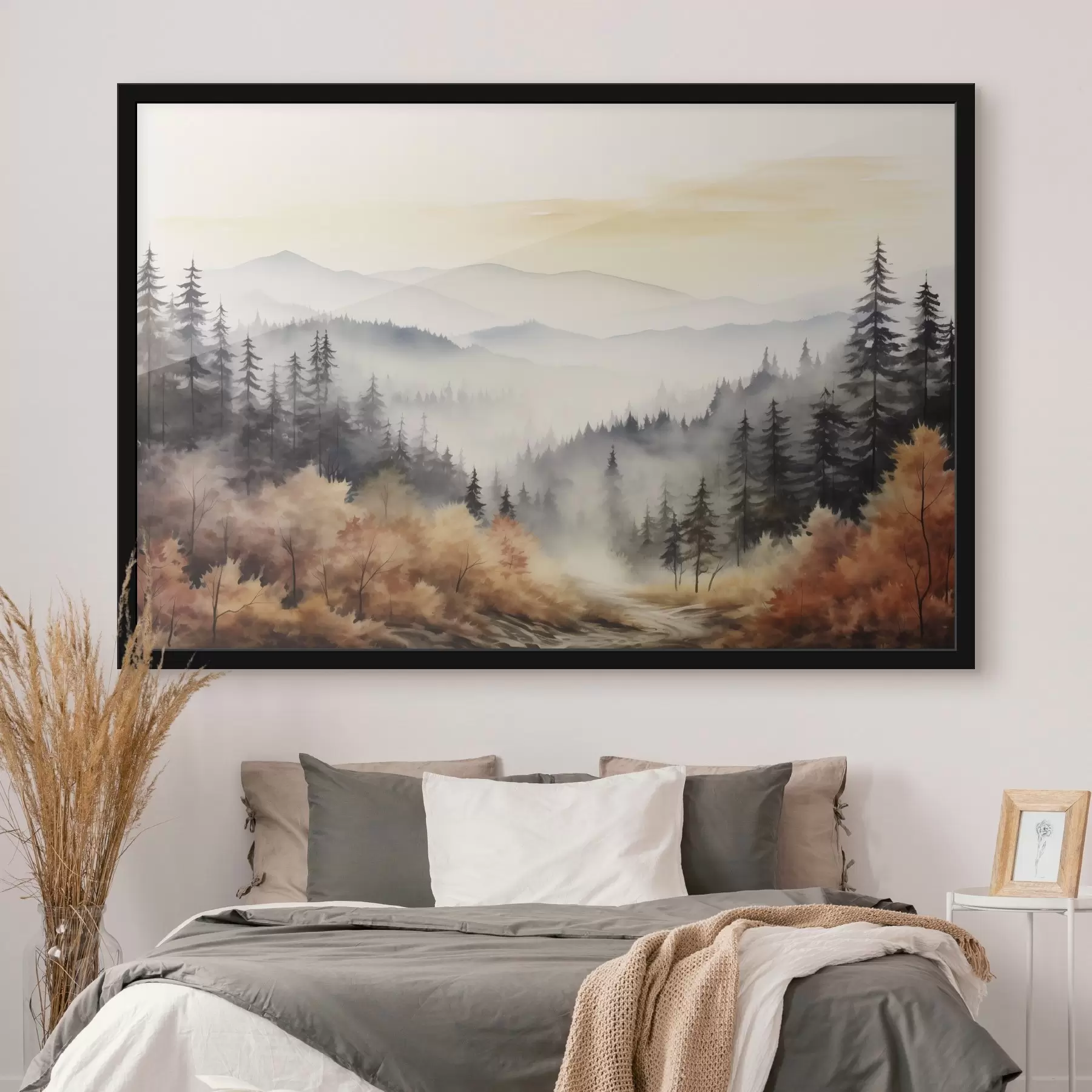 carta da parati Bella nebbia di montagna, foresta autunnale, acquerello nr. f41646