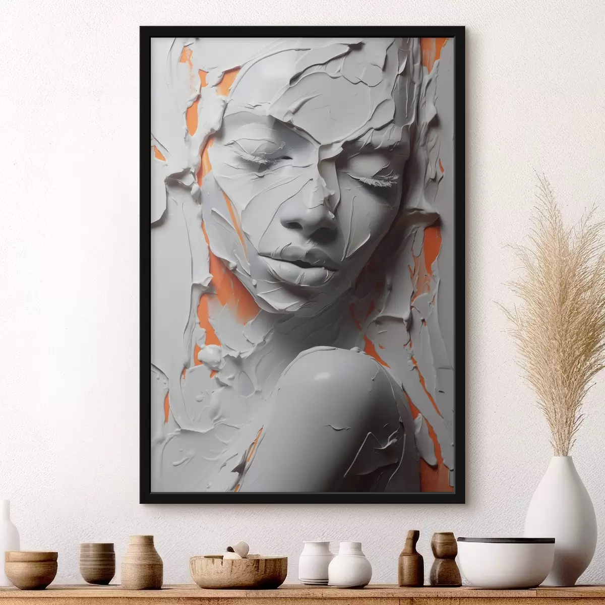 Poster Ritratto di ragazza in vernice bianca ad imitazione delle pennellate f41657