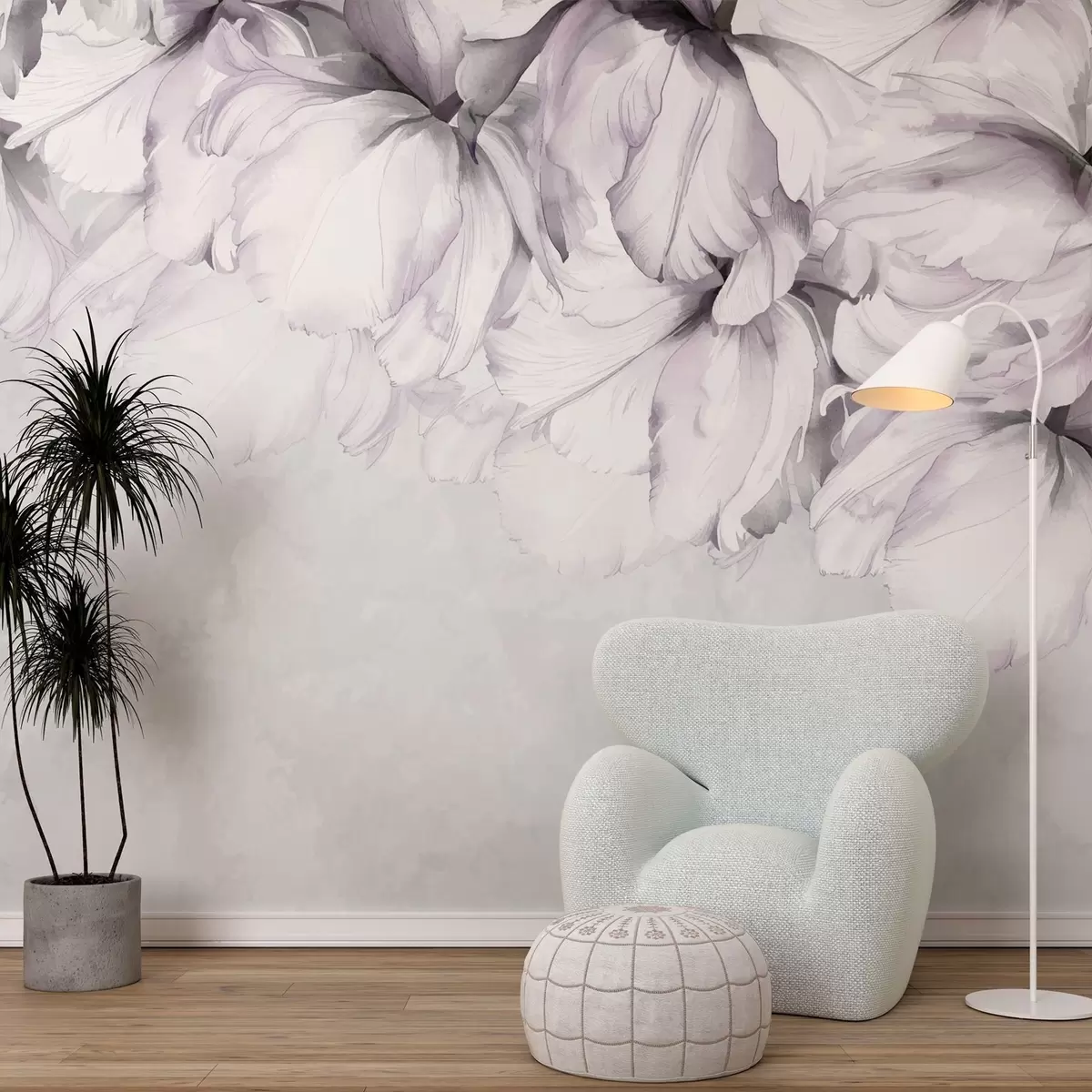 carta da parati Fiori delicati rosa chiaro su sfondo grigio nr. w02280