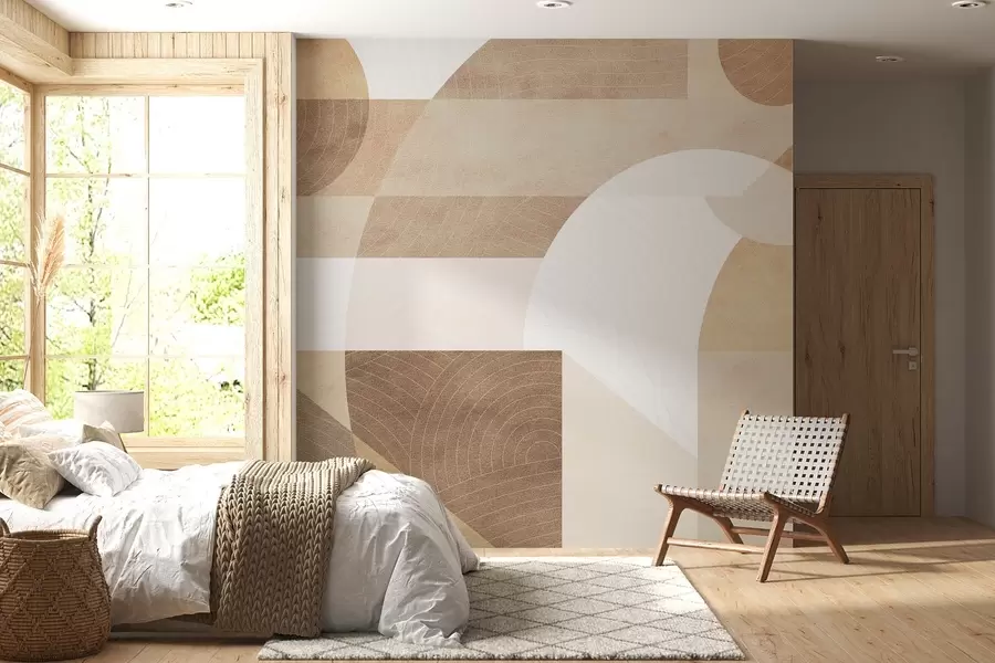 carta da parati Geometria moderna con forme astratte, dettagli strutturati nei toni del beige e del marrone nr. w02140