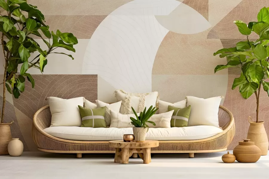 carta da parati Geometria moderna con forme astratte, dettagli strutturati nei toni del beige e del marrone nr. w02140