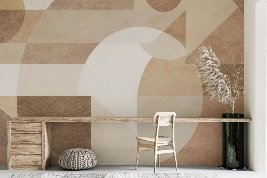 carta da parati Geometria moderna con forme astratte, dettagli strutturati nei toni del beige e del marrone nr. w02140