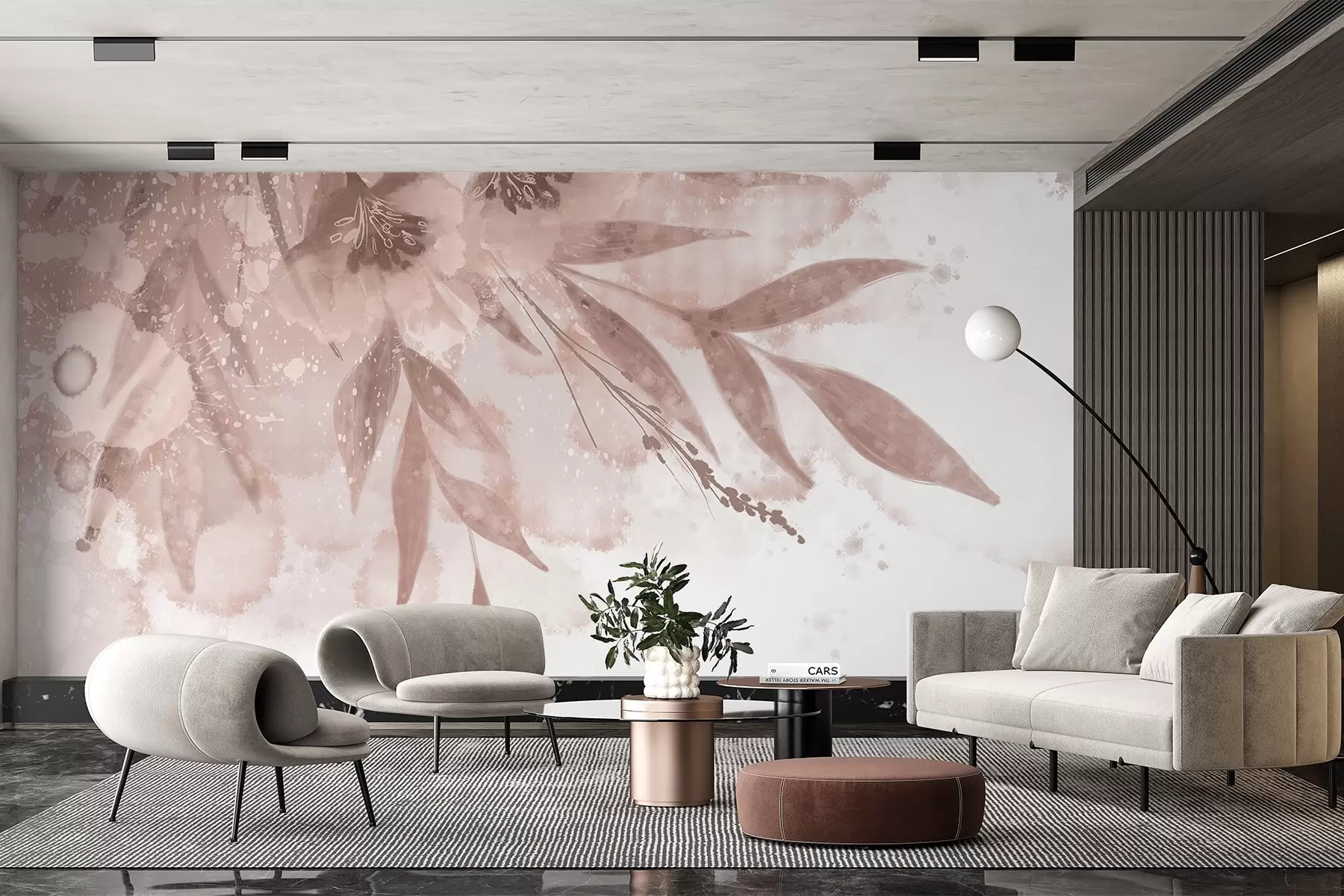 carta da parati Delicata spruzzata di rosa con elementi floreali astratti con sfondo morbido e sfocato nr. w08417