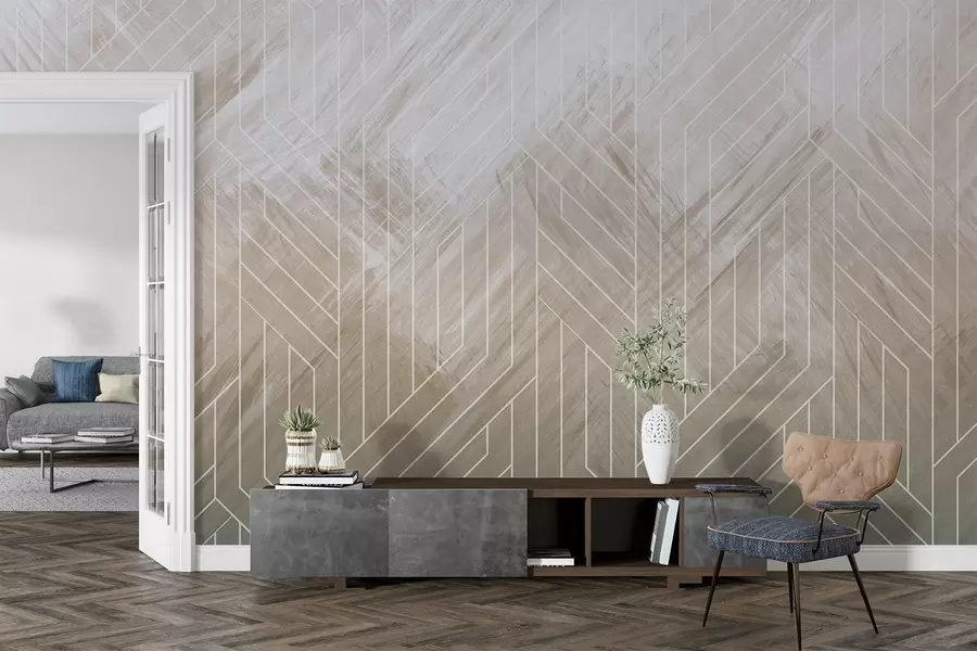 carta da parati Sfondo geometrico astratto con linee diagonali ed effetto sfumato nei toni del marrone nr. w08433v1