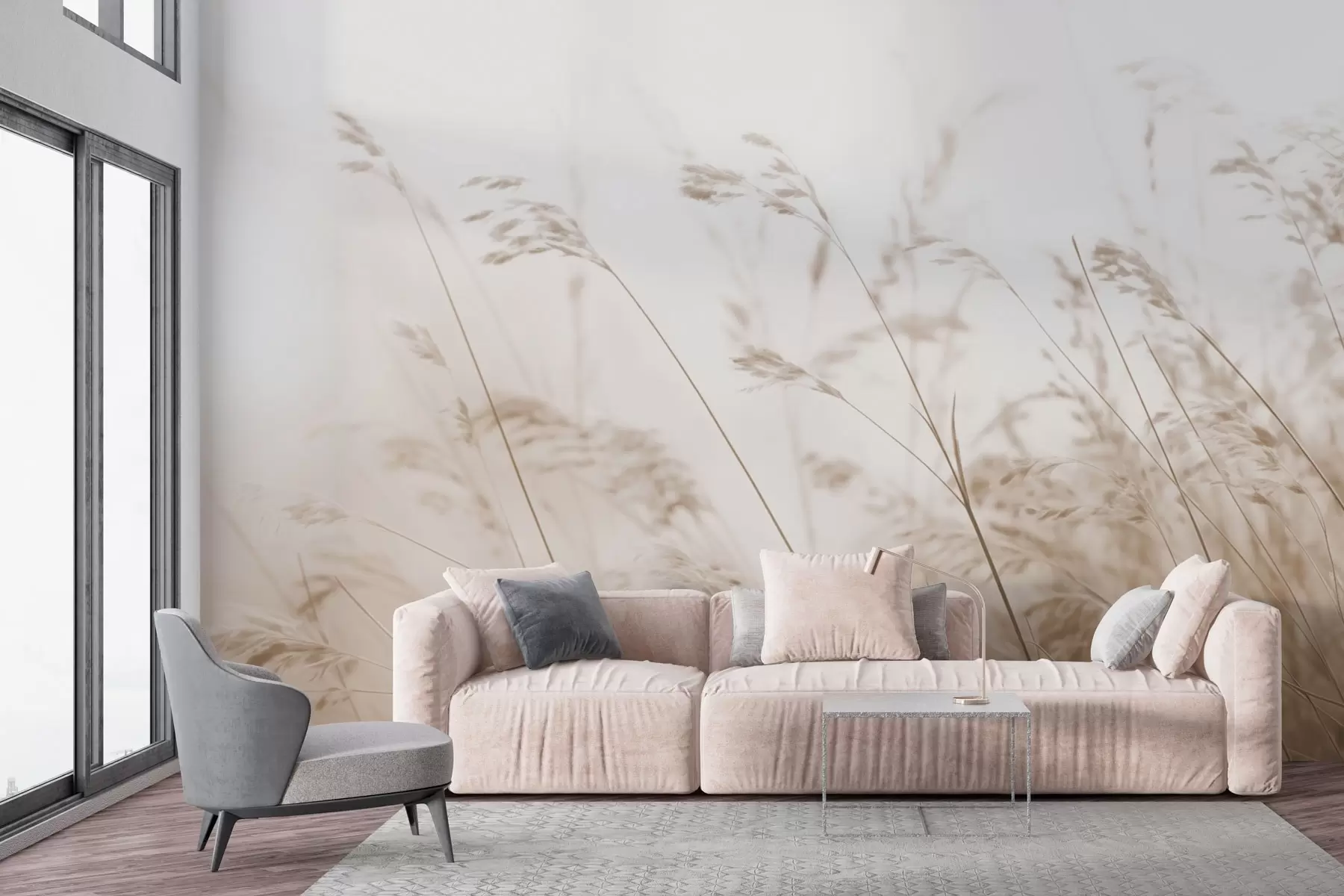 Carta da parati nature Erbe di campo in un'alba nebbiosa 