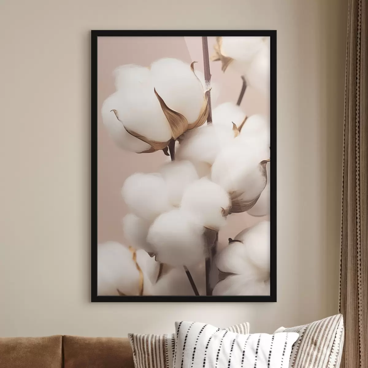 Poster Fiori di cotone su sfondo beige f41706