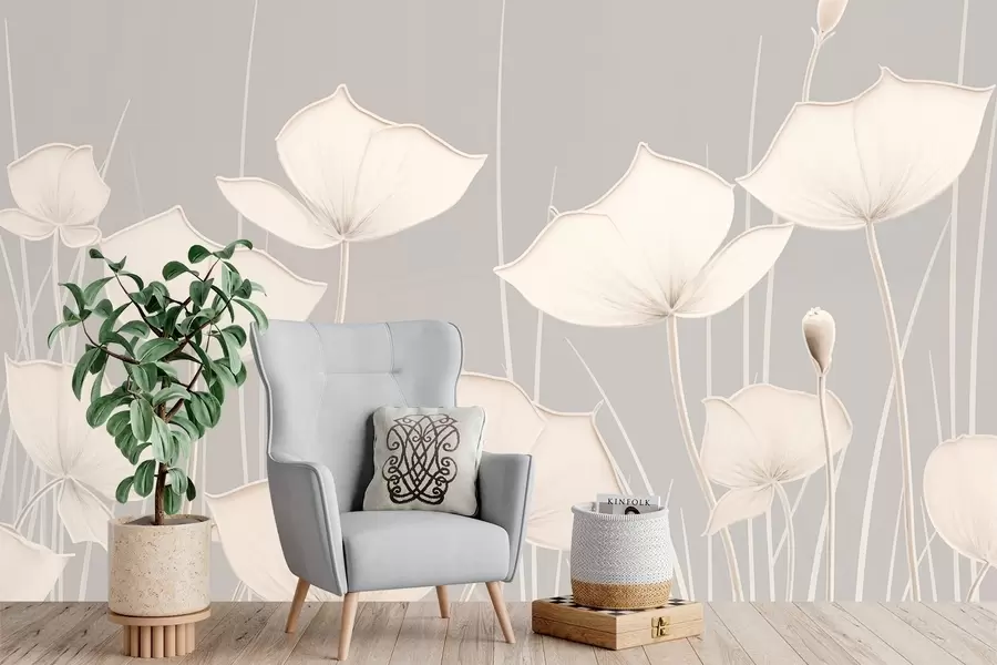 Carta da parati Floreale Immagine minimalista di fiori con steli sottili n. w02259