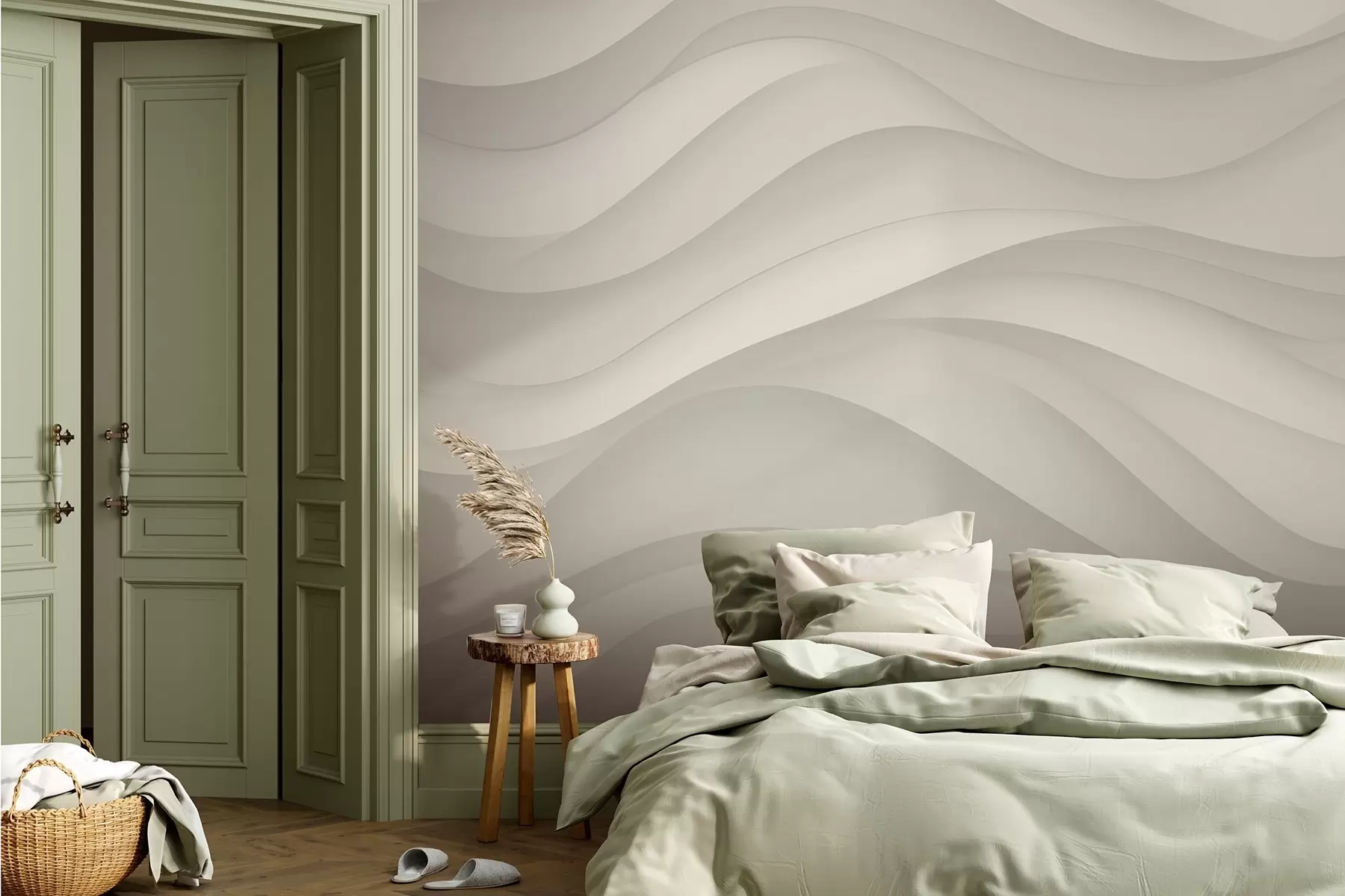 Carta da parati  Forme geometriche 3D Onde grigie in toni tenui