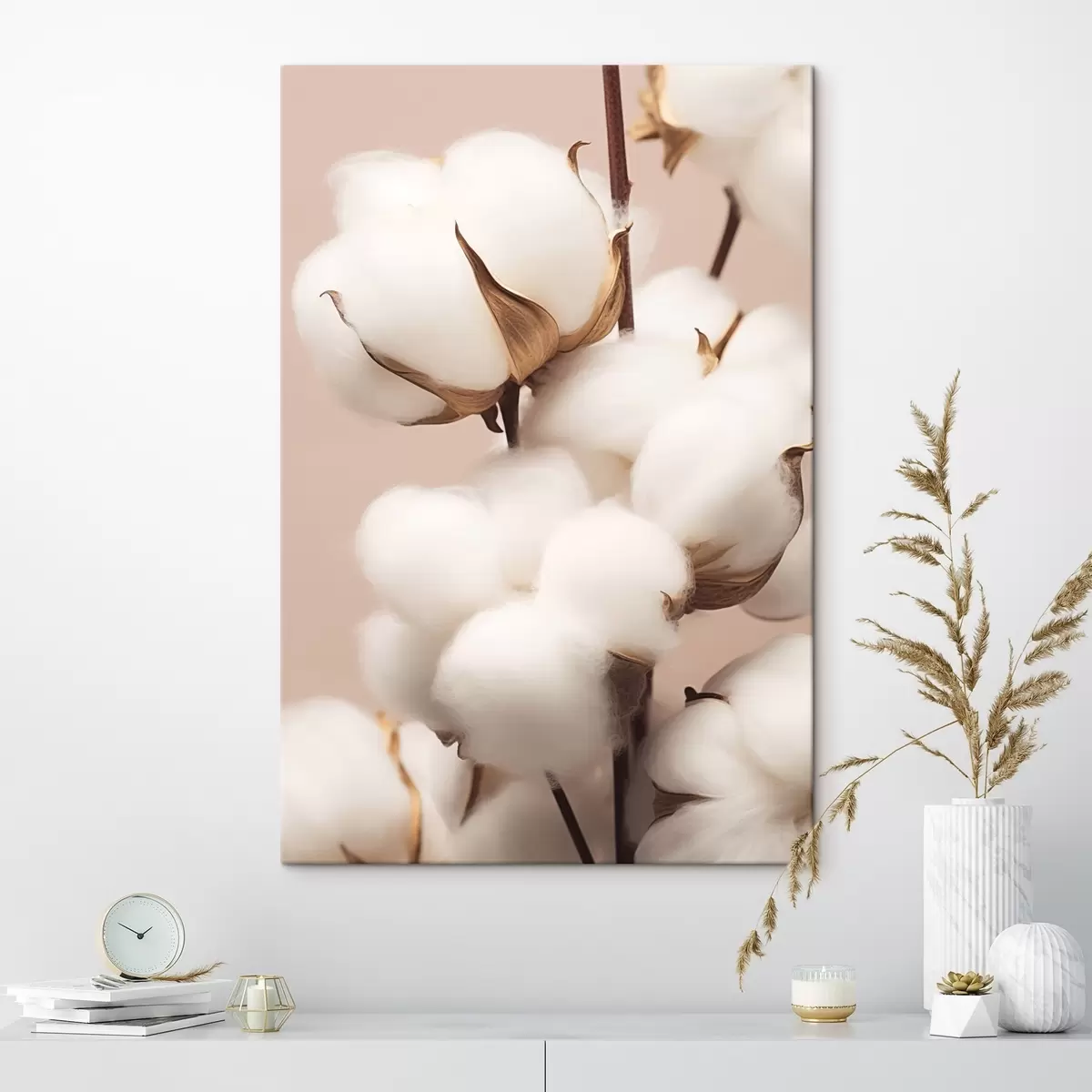 carta da parati Fiori di cotone su sfondo beige nr. s41706