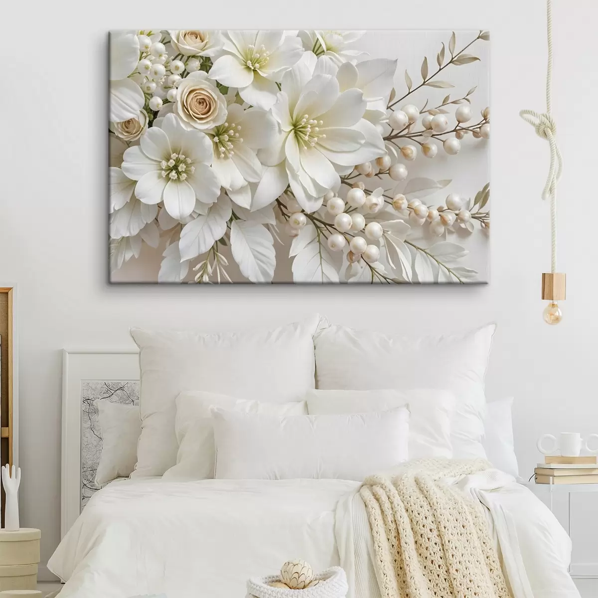 carta da parati Delicati fiori bianchi, tra cui gigli, rose e altri fiori con petali morbidi e vellutati  nr. s41722