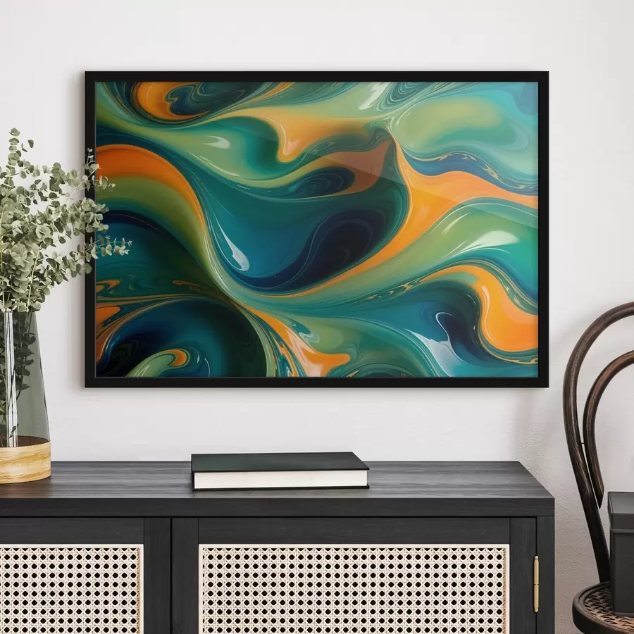 carta da parati Motivi astratti vorticosi nei toni del verde, del blu e dell'arancione con forme e texture fluide e organiche nr. f41737