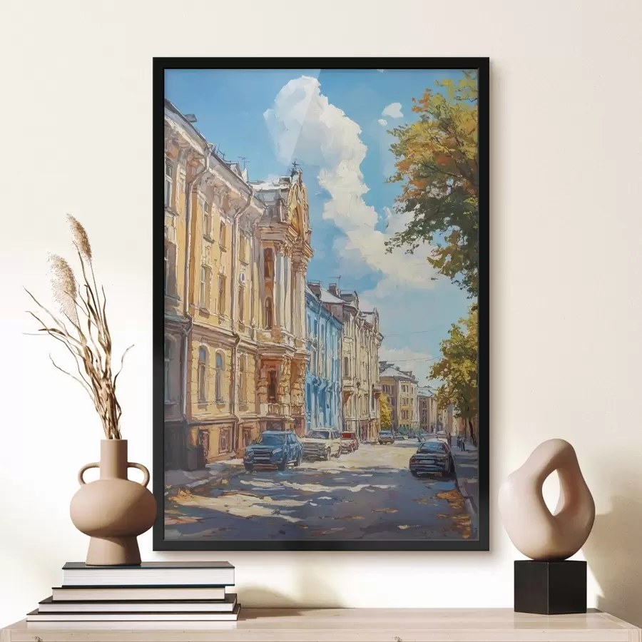 carta da parati Strada cittadina in una giornata di sole, nello stile della pittura a olio nr. f41751