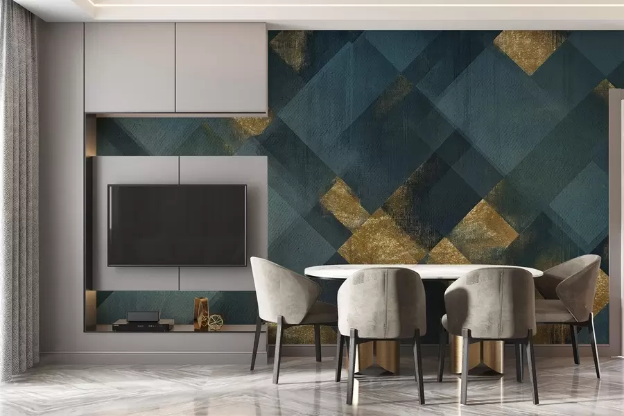 carta da parati geometria moderna in uno stile lussuoso con una tonalità smeraldo nr. w02340v1