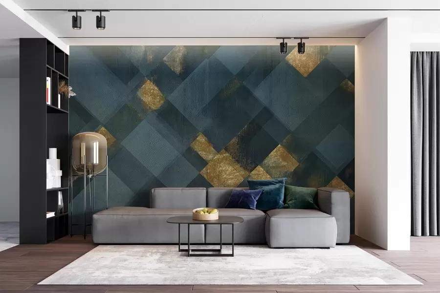 carta da parati geometria moderna in uno stile lussuoso con una tonalità smeraldo nr. w02340v1