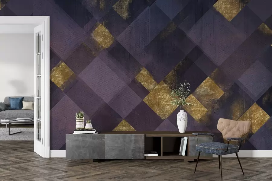 Carta da parati Moderno geometria moderna in uno stile lussuoso con una tonalità viola n. w02340v2