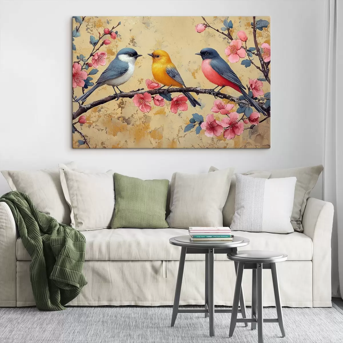 carta da parati Passeri su un ramo di sakura nello stile della pittura a olio nr. s41835