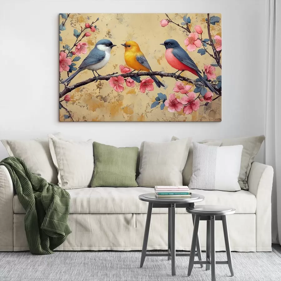 carta da parati Passeri su un ramo di sakura nello stile della pittura a olio nr. s41835