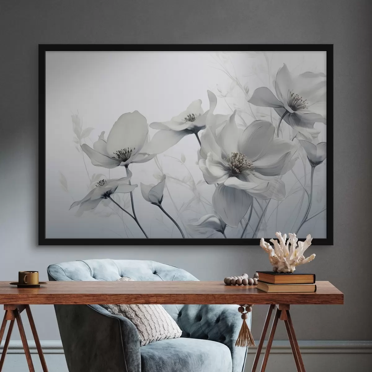 Poster Delicati fiori grigi f41829