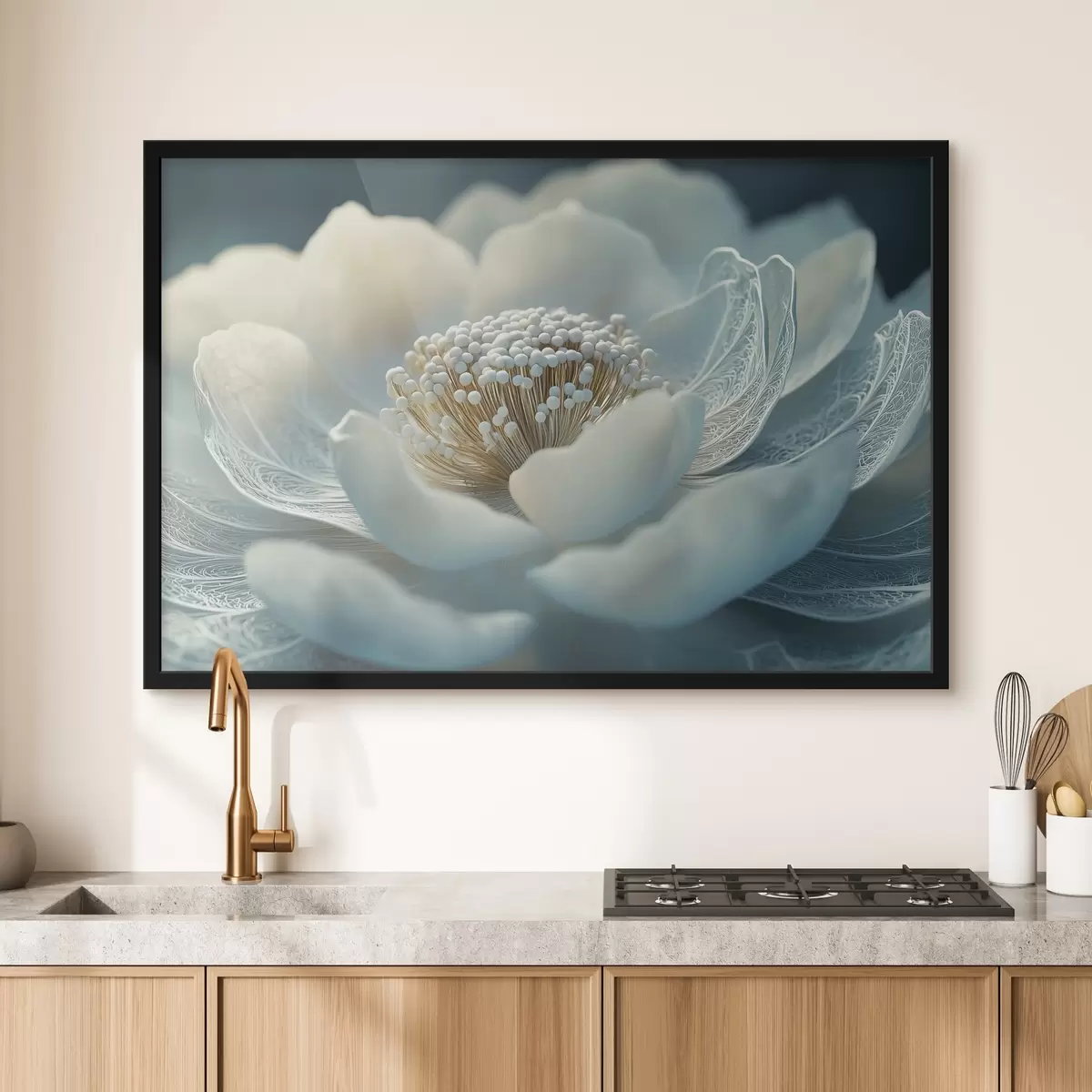 Poster Fiore bianco arioso con motivi sui petali f41838