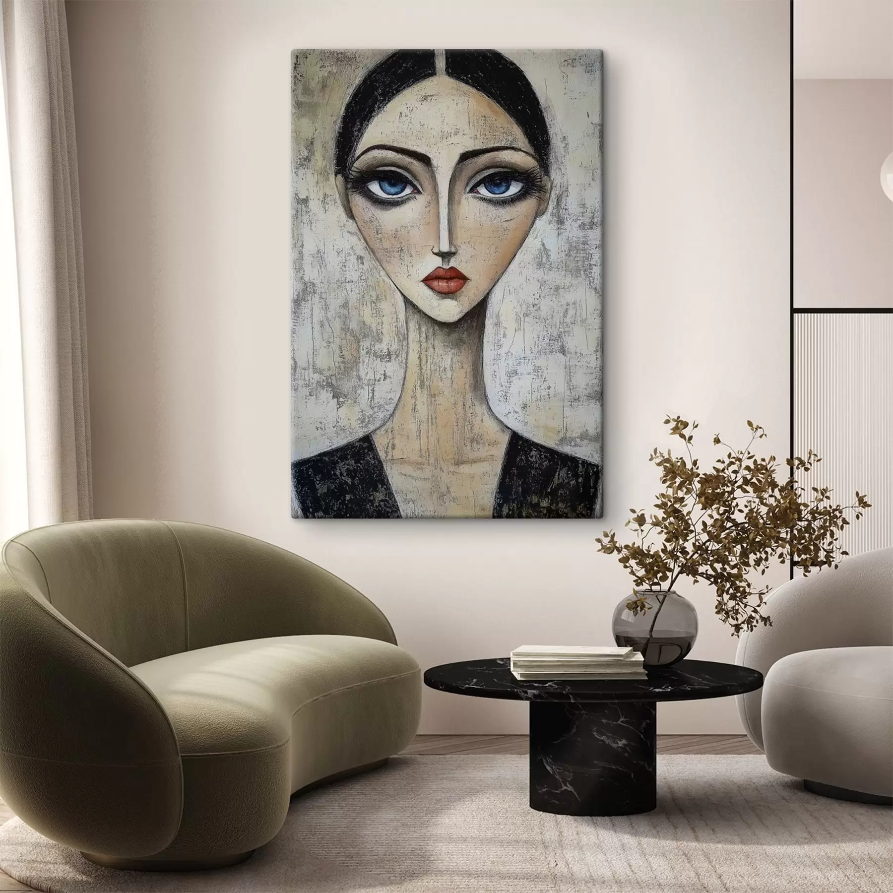 carta da parati Ritratto di donna con occhi espressivi in una tecnica stilizzata nr. s41811