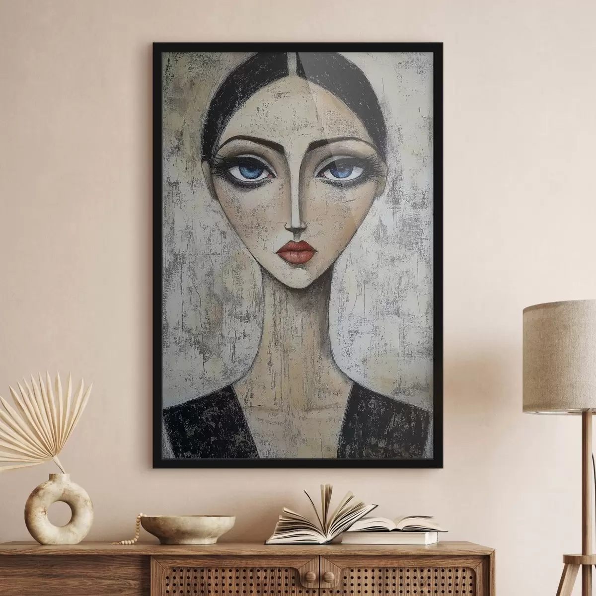 Poster Ritratto di donna con occhi espressivi in una tecnica stilizzata f41811