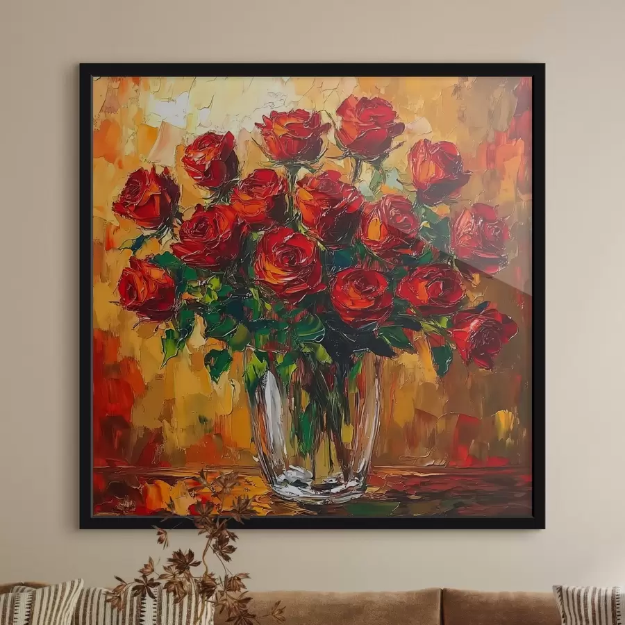 carta da parati Rose rosse in un vaso trasparente su uno sfondo caldo nr. f41816