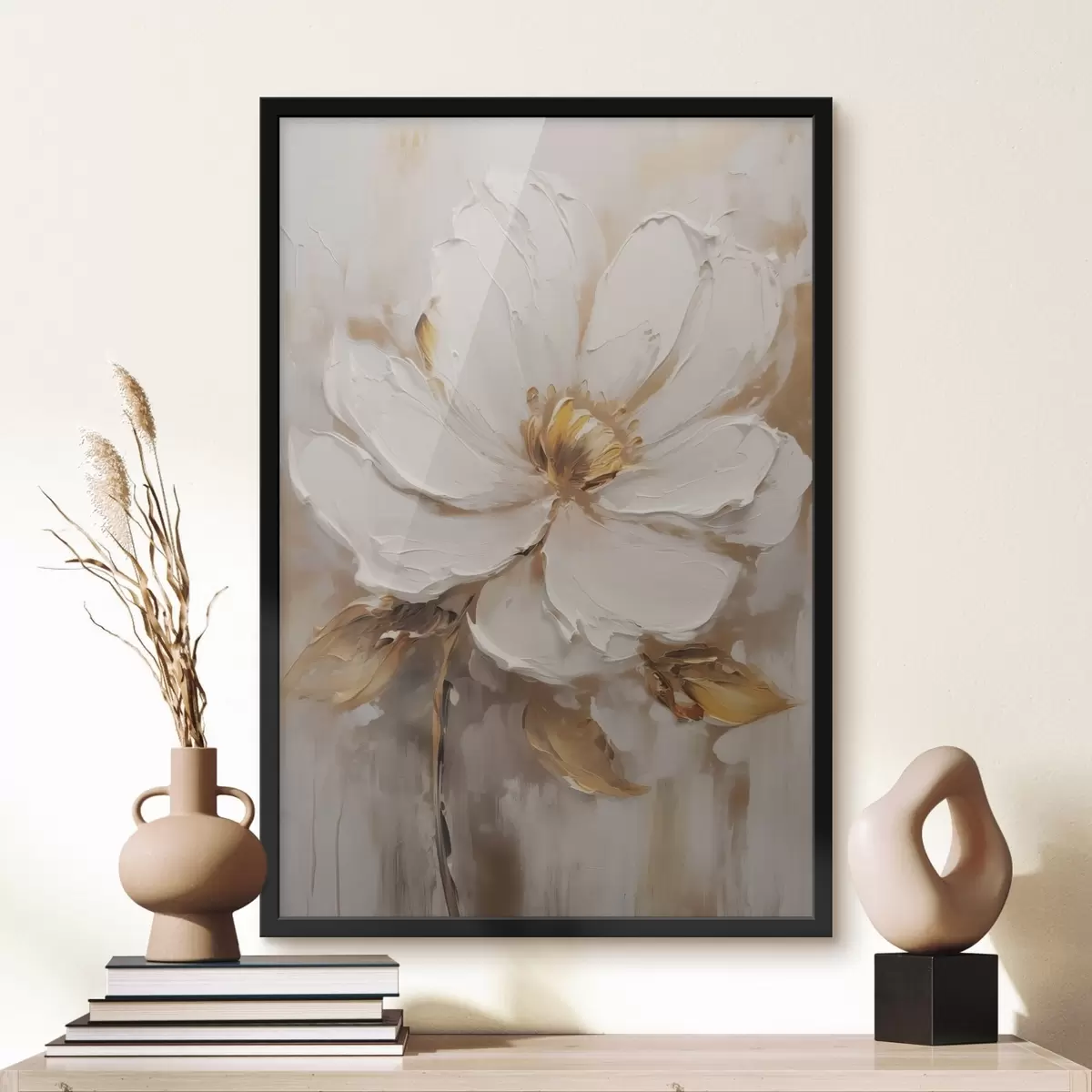 Poster Un fiore bianco con sfumature gialle su uno sfondo strutturato f41820