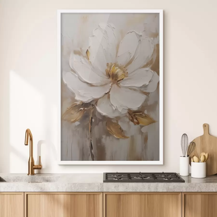 carta da parati Un fiore bianco con sfumature gialle su uno sfondo strutturato nr. f41820
