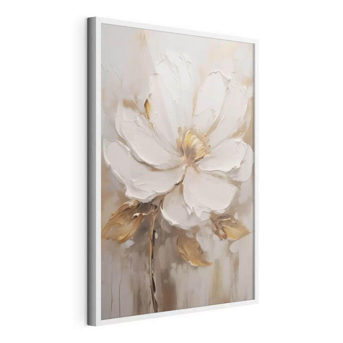 Poster Un fiore bianco con sfumature gialle su uno sfondo strutturato f41820
