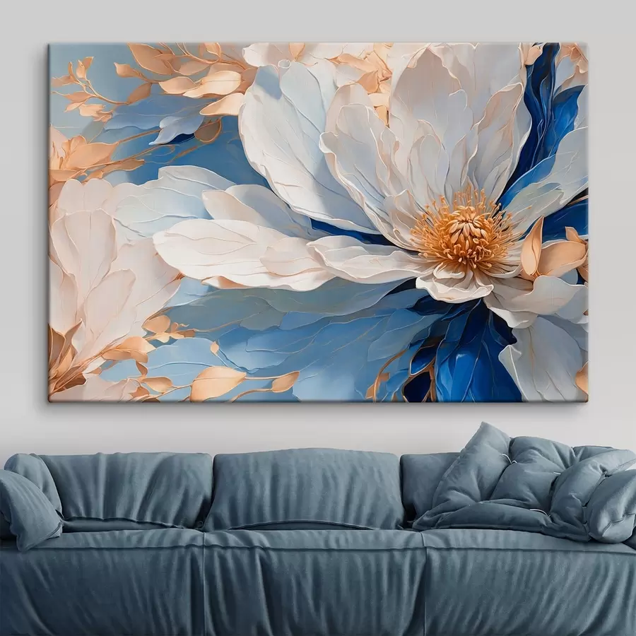 carta da parati Primo piano di un fiore con petali bianchi e blu nr. s41512