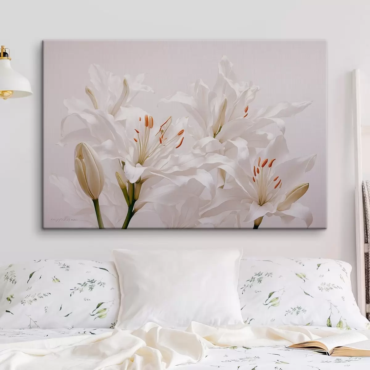 carta da parati Gigli bianchi su sfondo bianco nr. s41513