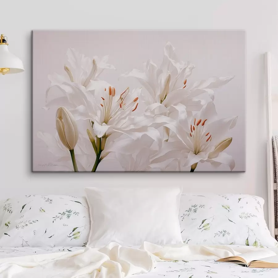 carta da parati Gigli bianchi su sfondo bianco nr. s41513