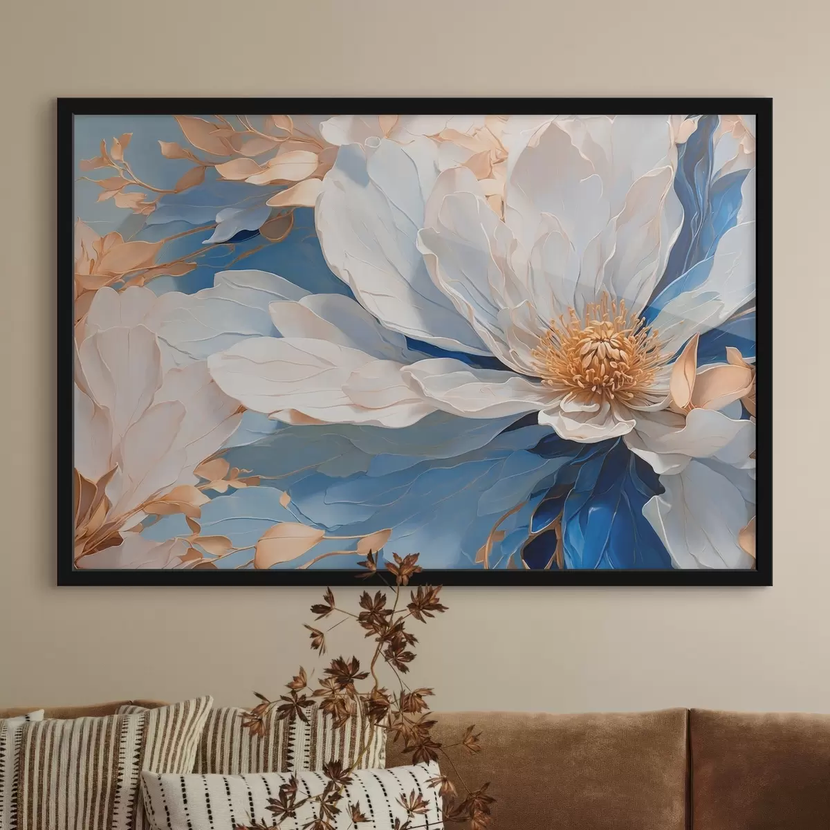 Poster Primo piano di un fiore con petali bianchi e blu f41512