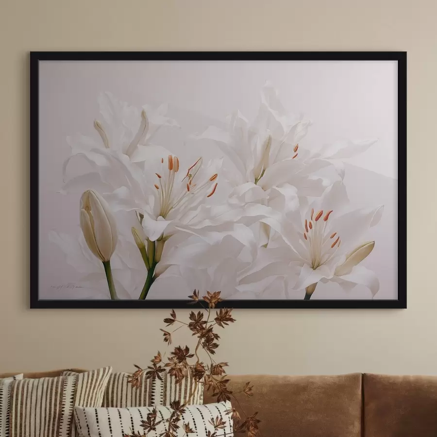 carta da parati Gigli bianchi su sfondo bianco nr. f41513