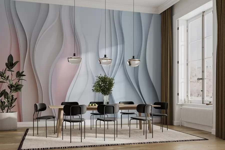 Carta da parati Foglie 3D Onde di colore volumetriche sulla parete