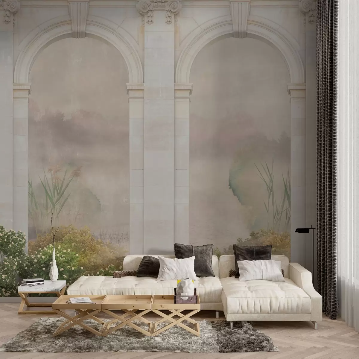 carta da parati Archi di luce con cespugli e fiori nr. w02371v1