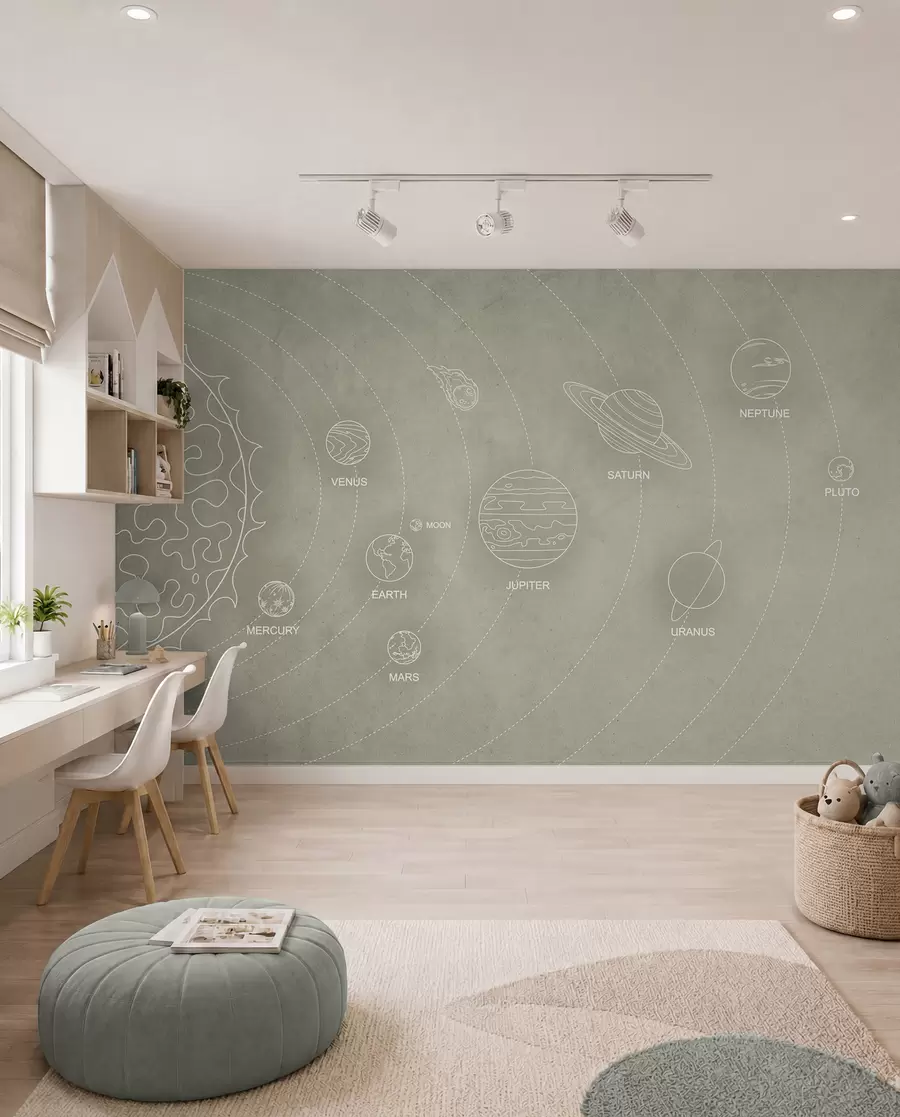 carta da parati Sistema solare in stile minimalista su un fresco sfondo beige strutturato nr. w02344