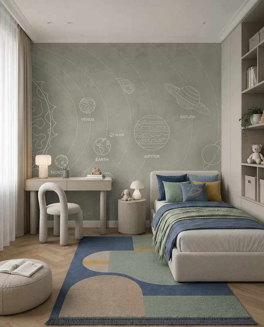 carta da parati Sistema solare in stile minimalista su un fresco sfondo beige strutturato nr. w02344