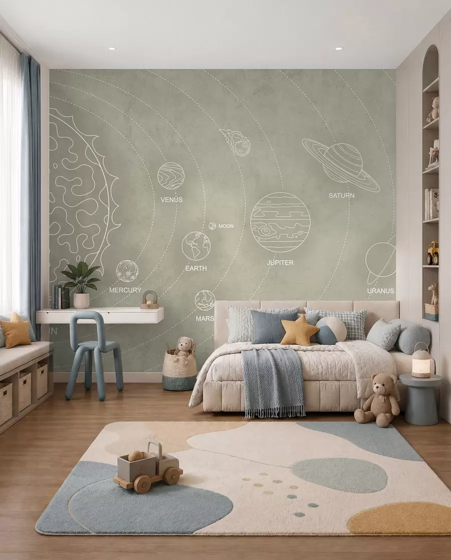 carta da parati Sistema solare in stile minimalista su un fresco sfondo beige strutturato nr. w02344