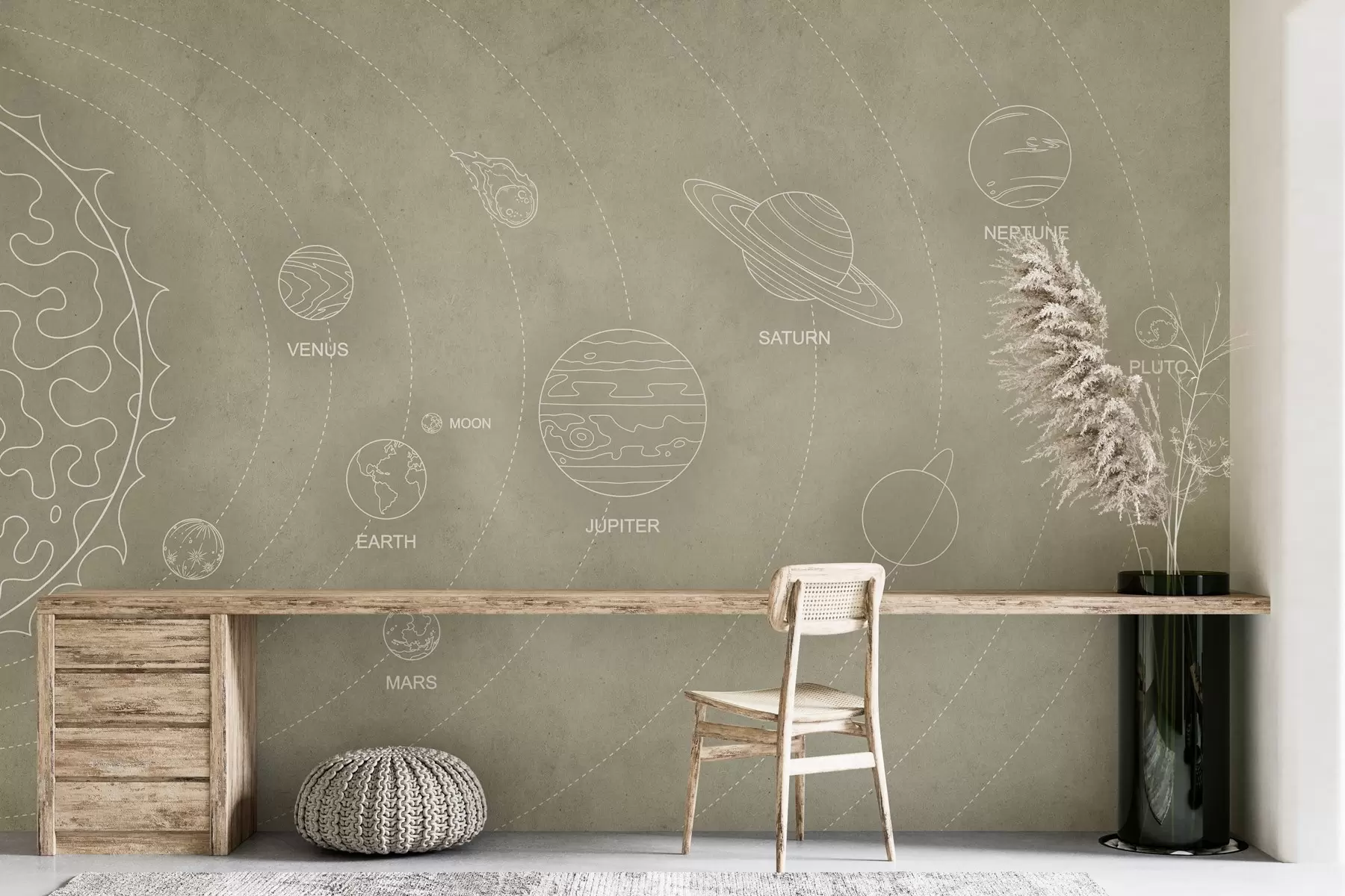 carta da parati Sistema solare in stile minimalista su un fresco sfondo beige strutturato nr. w02344