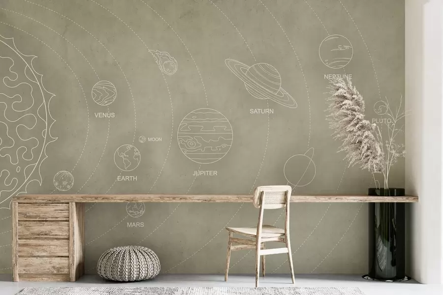 carta da parati Sistema solare in stile minimalista su un fresco sfondo beige strutturato nr. w02344