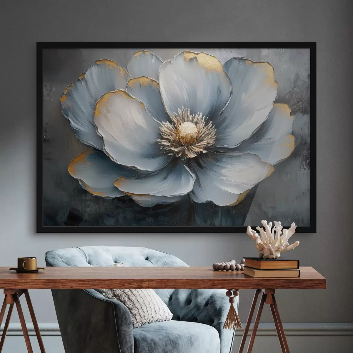 Poster Un fiore blu nello stile delle pennellate a olio f41825