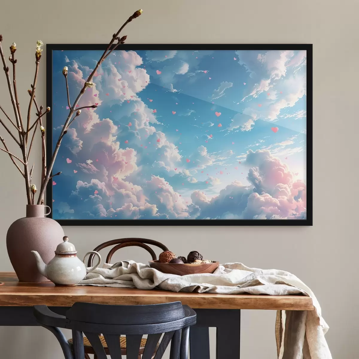 Poster Cielo blu con cuori in stile anime f41864