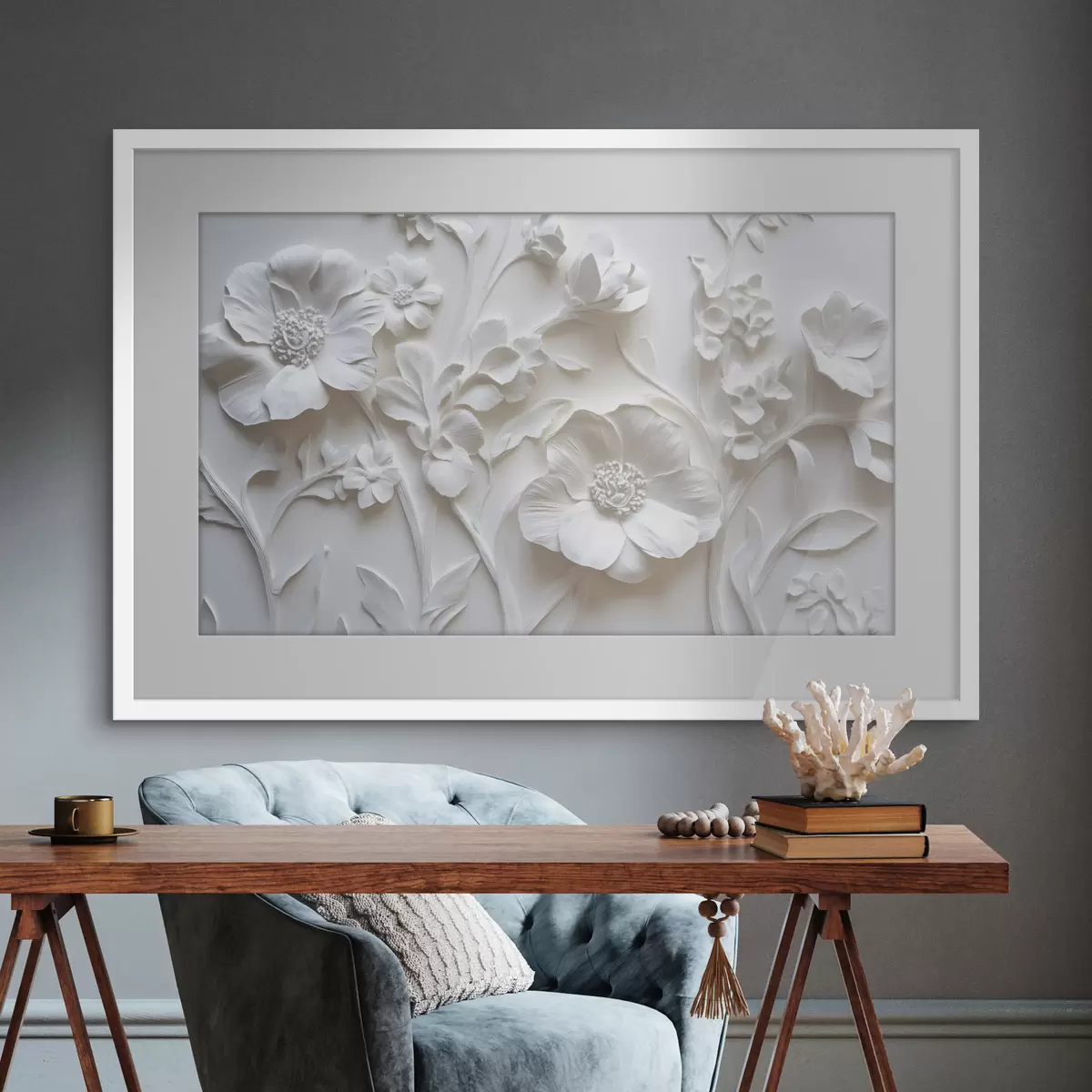 Poster Fiori di stucco bianco f41867