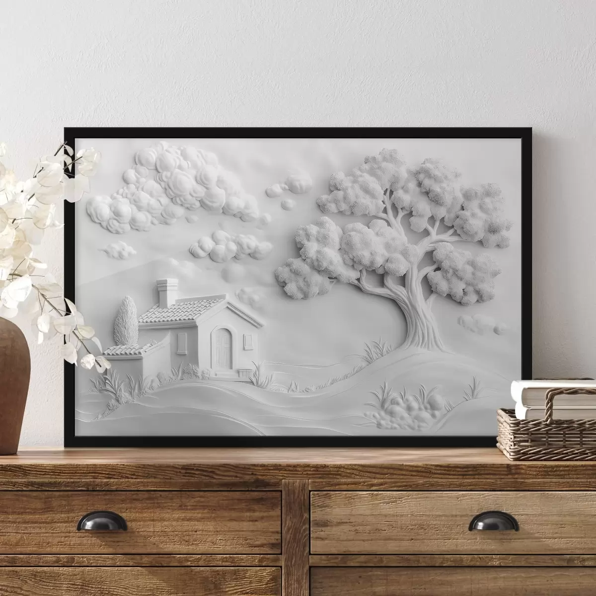 Poster imitazione 3D di stucco di una casetta del villaggio f41878