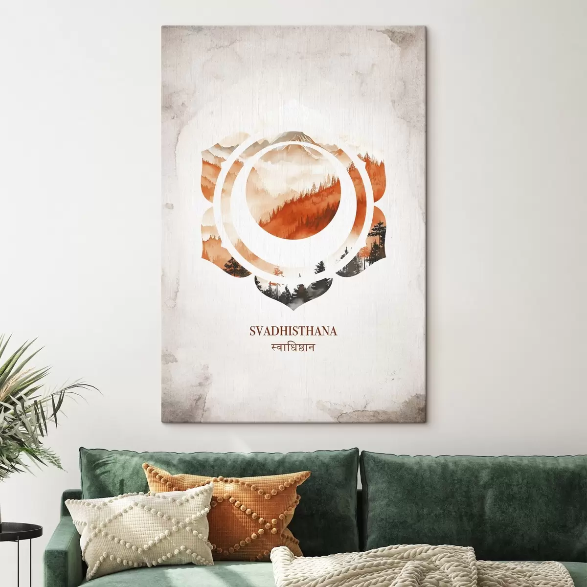 carta da parati Chakra Svadhisthana, chakra arancione, esoterico, meditazione, buddismo, montagne in stile acquerello nr. s41881