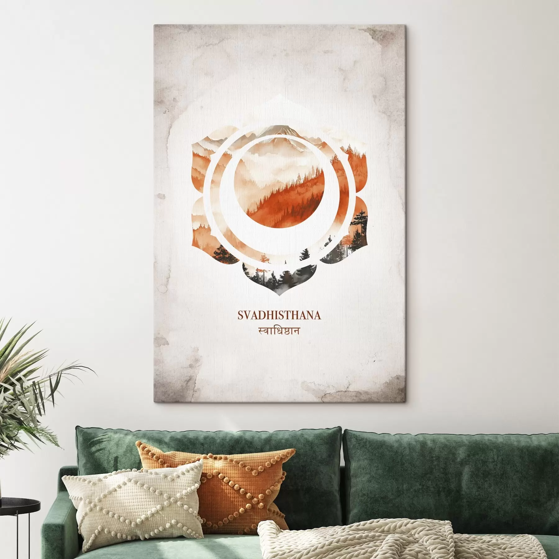 carta da parati Chakra Svadhisthana, chakra arancione, esoterico, meditazione, buddismo, montagne in stile acquerello nr. s41881