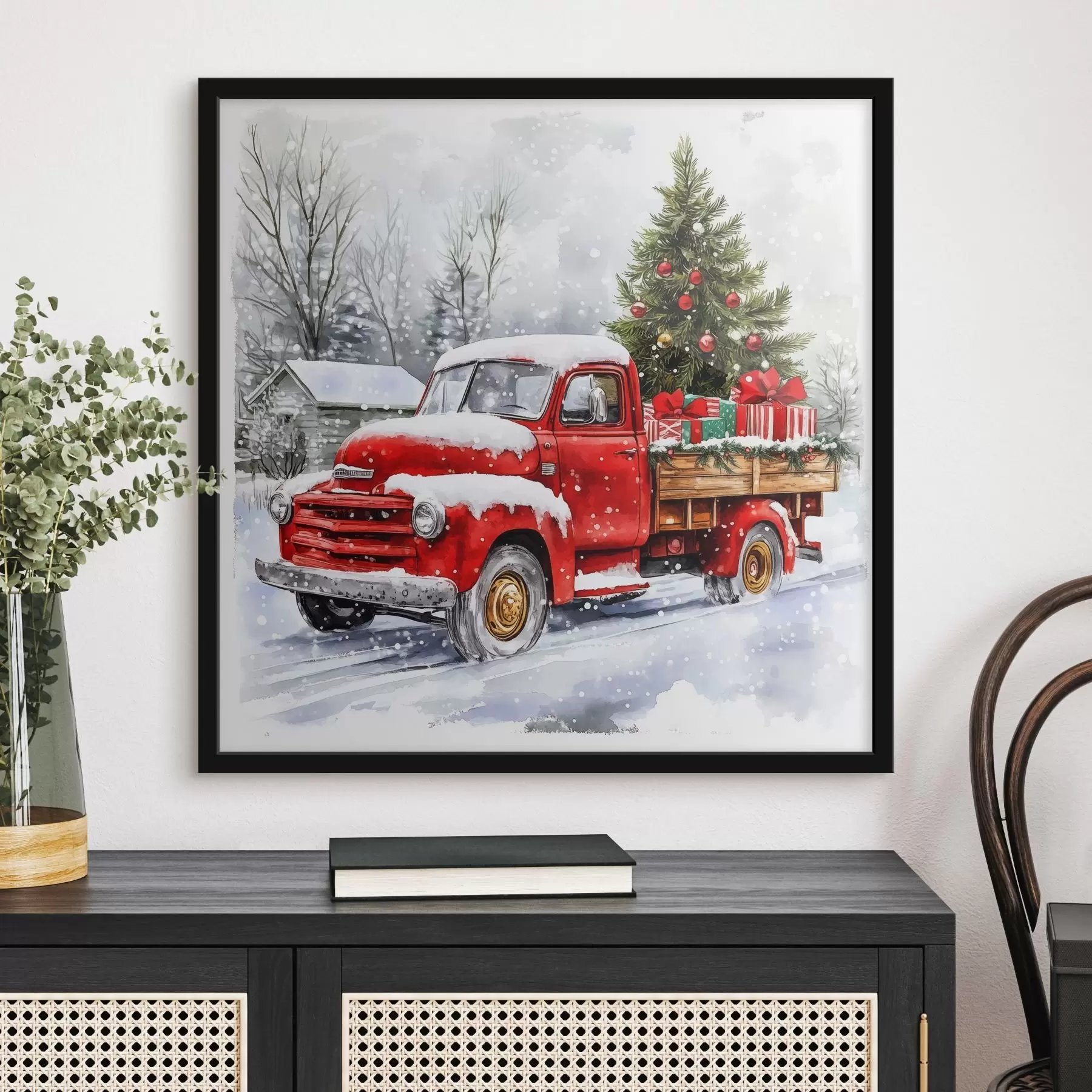 carta da parati Un'auto di Natale con albero e regali in un clima innevato nr. f41968