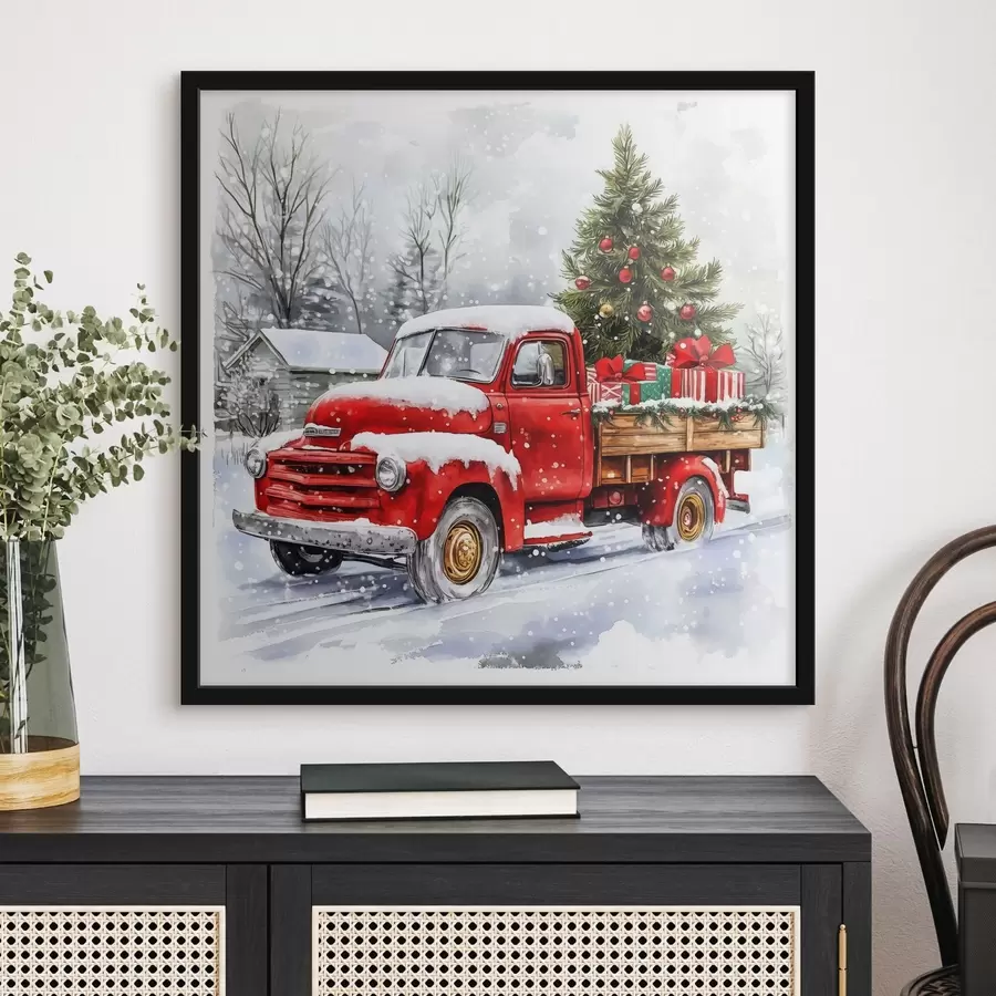 carta da parati Un'auto di Natale con albero e regali in un clima innevato nr. f41968