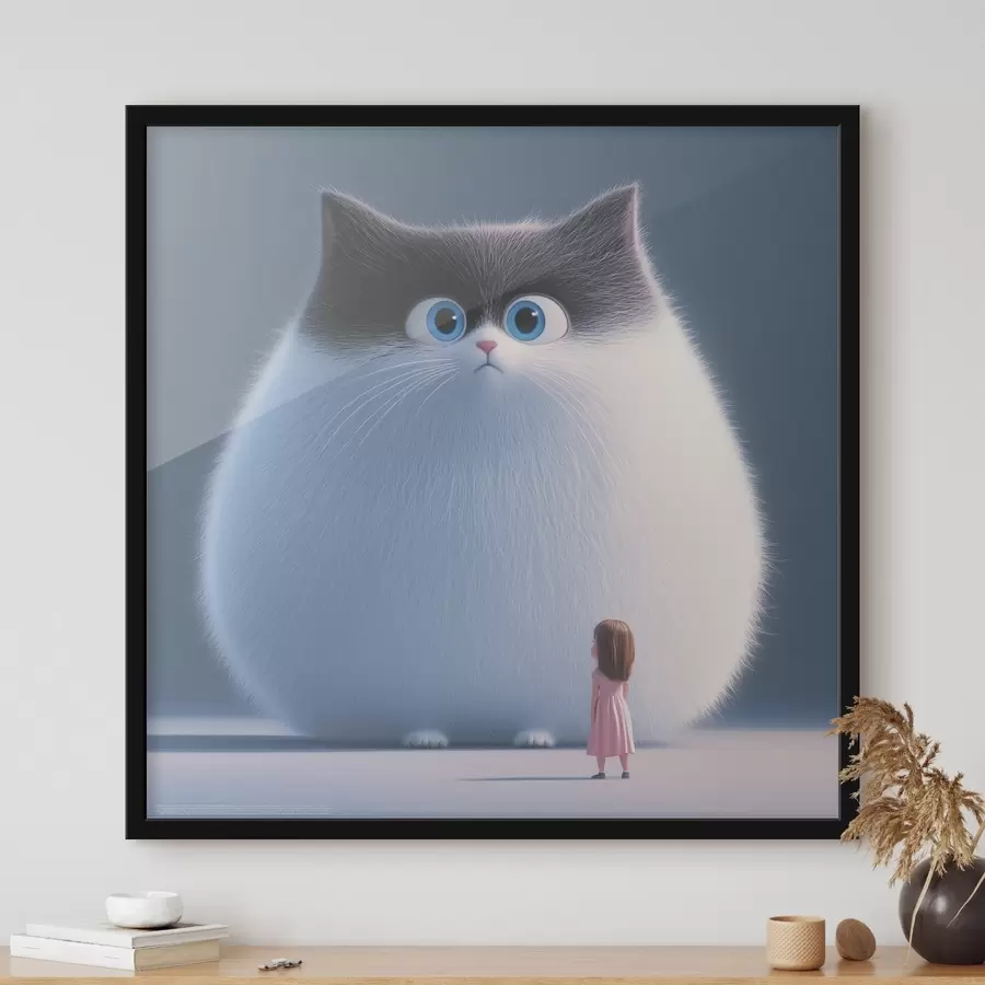 carta da parati Un gatto peloso sorpreso con una ragazza in stile illustrazione nr. f41974